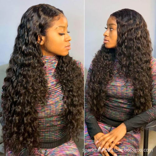 Wholesale Lace Frontal Human Hair Wigs For Black Women, Long Brazilian Virgin Hair Water Loose Deep Wave Transparent Lace Wig
